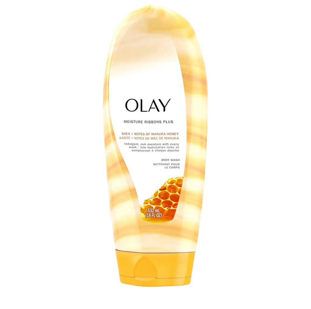OLAY MOISTURE RIBBONS PLUS SHEA + NOTES OF MANUKA HONEY BODY WASH 18fl oz